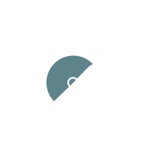 Minimalist stopwatch icon with a grey semicircle indicating elapsed time, set against a light grey background. Simple white lines outline the stopwatch shape and hands.